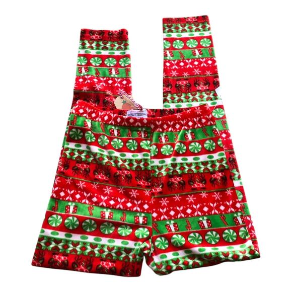 100% Poof Christmas Leggings Red Stretch Cotton Fair Isle Print Womens Small NWT - Picture 3 of 12
